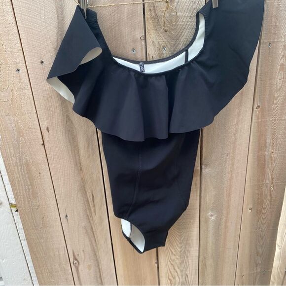 LISA MARIE FERNANDEZ the mira flounce maillot in black bonded bathing suit - Picture 9 of 14